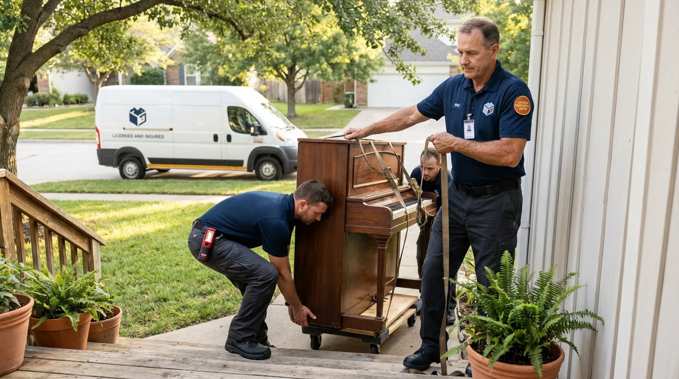 Licensed piano movers securing grand piano in Buckeystown, MD