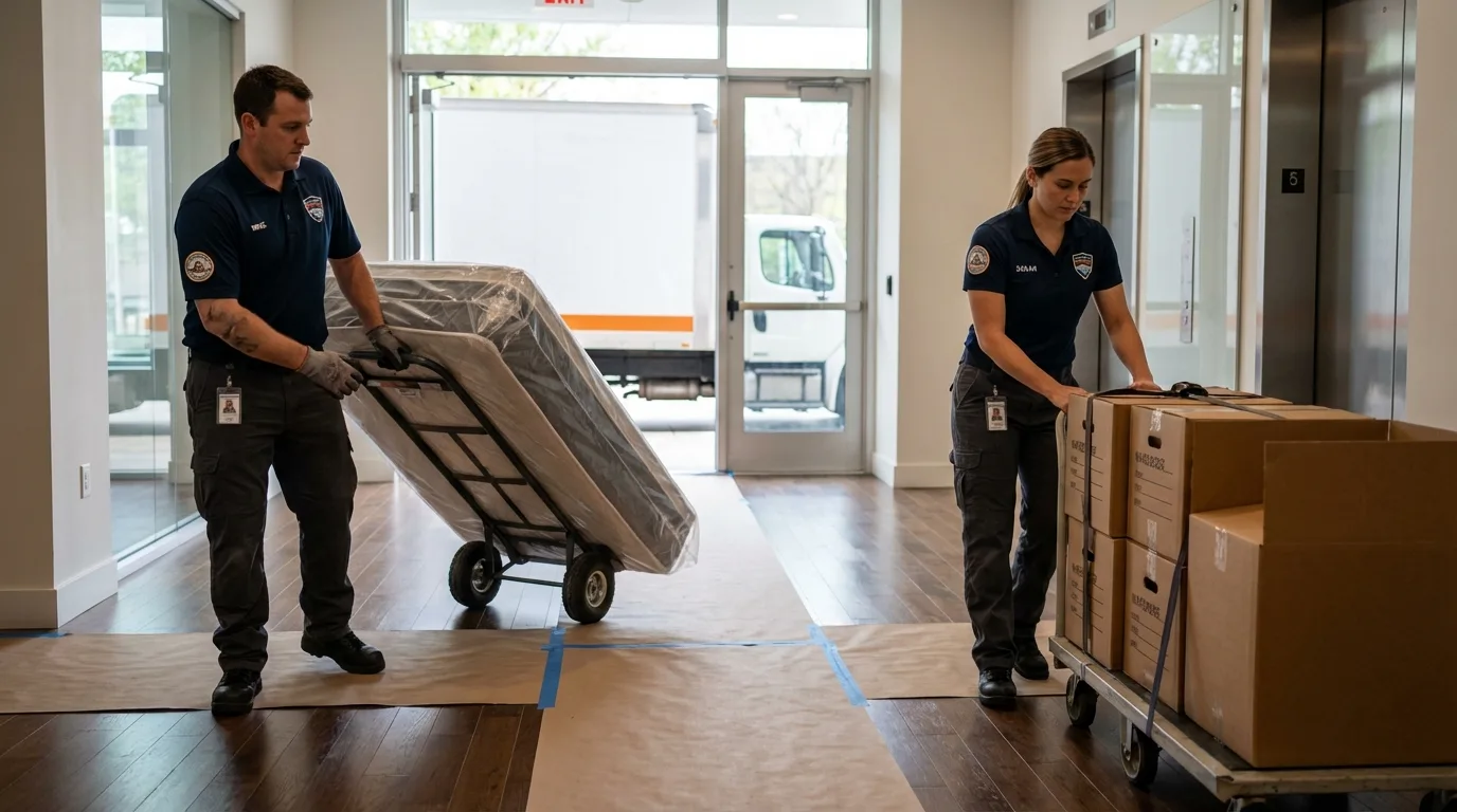 Professional apartment movers loading elevator in Buckeystown, MD